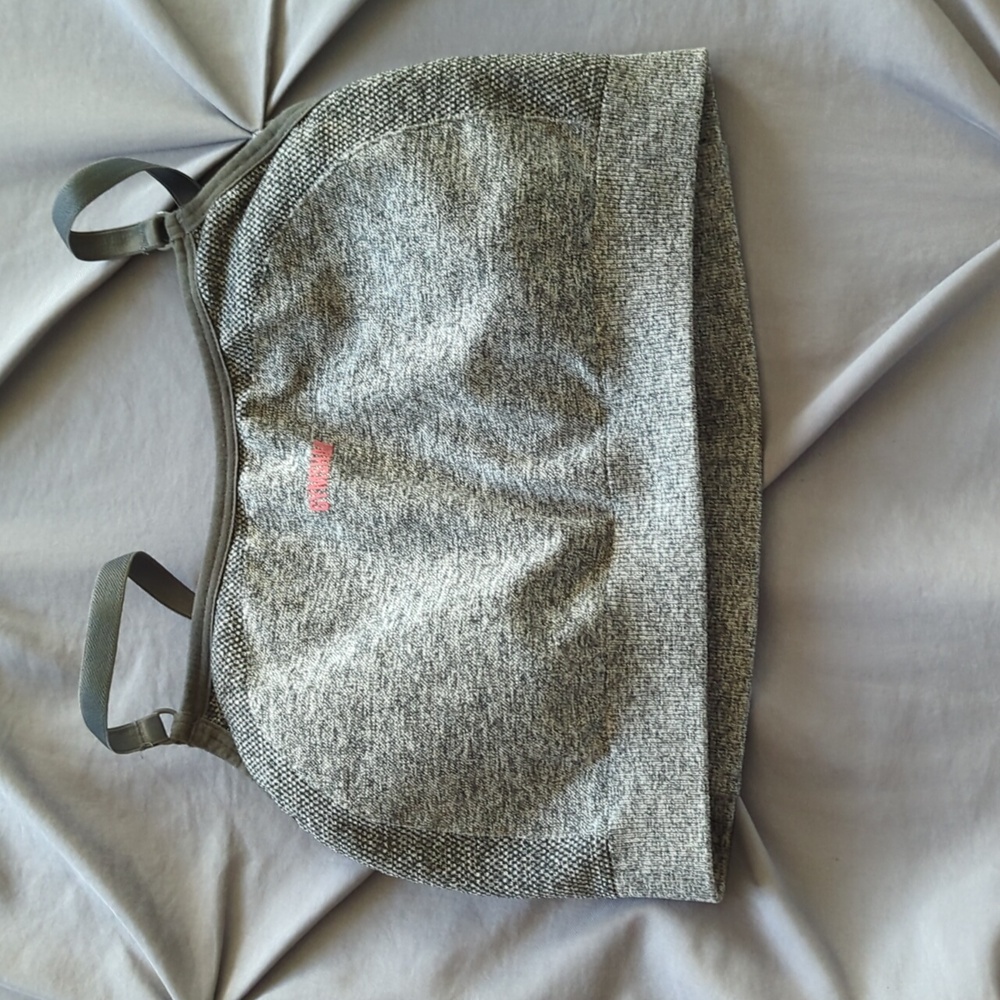 Gymshark Gray Seamless Sports Bra with Pink Logo
